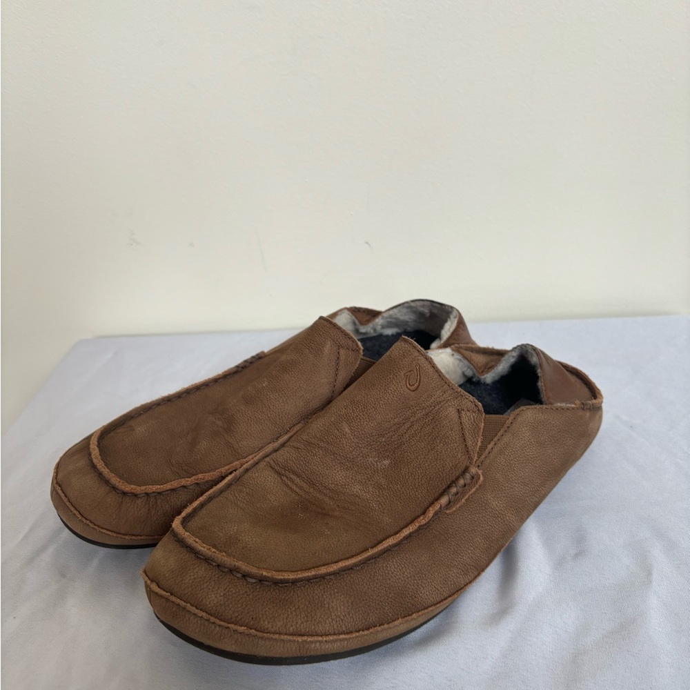 Olukai Moloa Slippers Olukai Moloa Slippers Mens size 13 Brown Leather Sheepskin - Picture 3 of 10